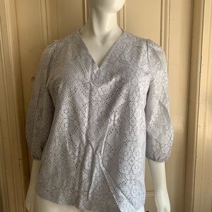 NWT J. Jill Light Gray Lace V-Neck Blouse
